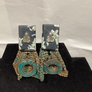 Artistic Buddha Earrings with Turquoise and Gold Accents